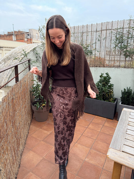 Falda lentejuelas marrón