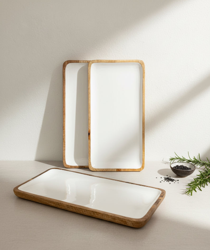 Bandeja madera esmalte blanco